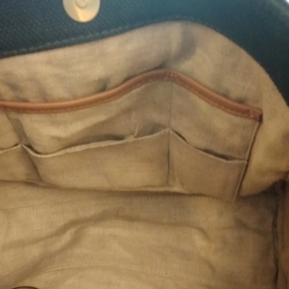 -Michael Kors Blue and Tan Tote with Signature MK Charm Rope Handles